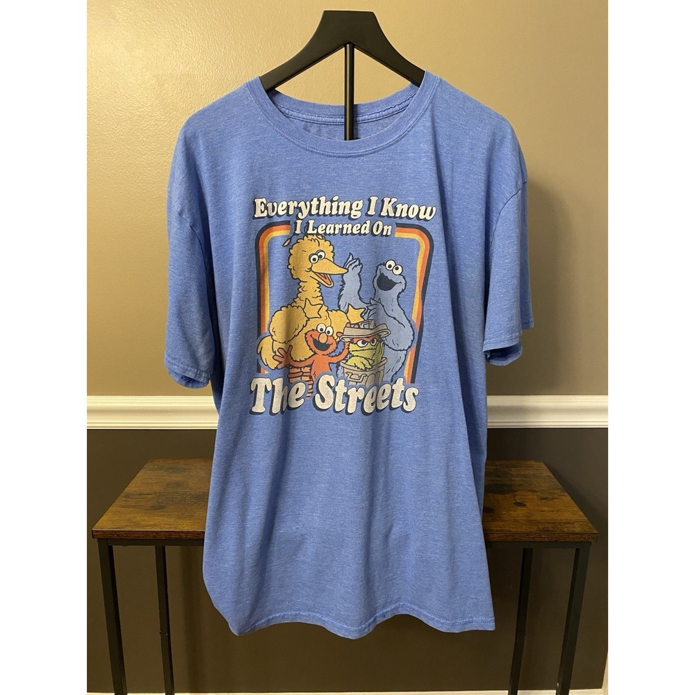 Sesame Street Everything I Know I Learned On The Streets T-shirt Blue Adult 2XL